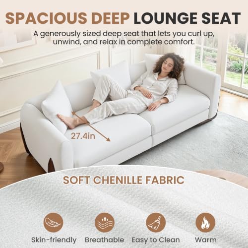 83” Modern Cloud Couch, 3 Seater Cozy Chenille Sofa with Solid Wood Legs, view 5