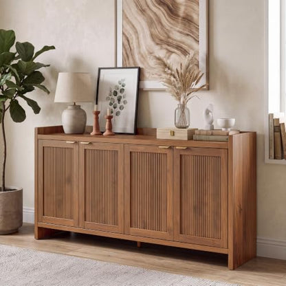 63" Fluted Sideboard Buffet Cabinet with Storage and 4 Doors, view 2
