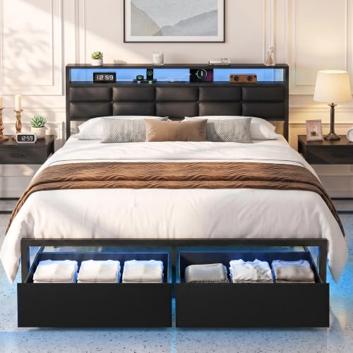 Heavy Duty Metal Bed Frame with LED Lights and Charging Station, view 2