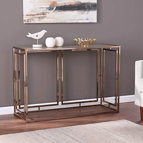 Simondley Faux Marble Console Table - Transitional Design, Champagne Metal and Glass - Ideal for Entryway, Living Room (CK1125003)