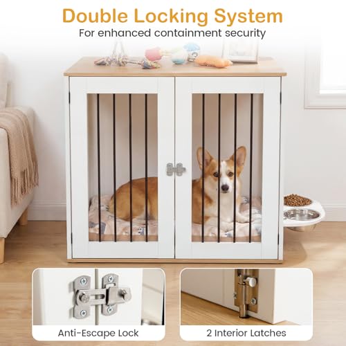 31.5” Dog Crate Furniture, Indoor Wooden Dog Kennel with Double Lock Doors, view 7