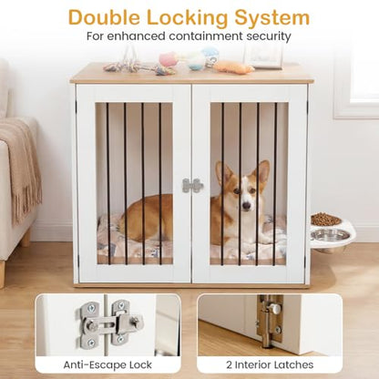 31.5” Dog Crate Furniture, Indoor Wooden Dog Kennel with Double Lock Doors, view 7
