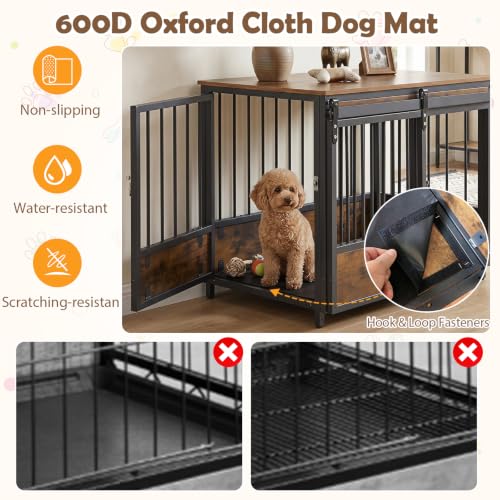 Dog Crate Furniture with 2 Doors, 32.5" Wooden Kennel with Mat, view 7