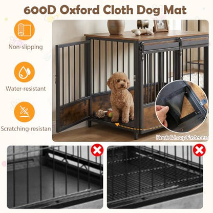 Dog Crate Furniture with 2 Doors, 32.5" Wooden Kennel with Mat, view 7