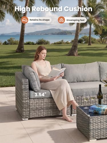 11 Piece Outdoor Patio Furniture Set with Fire Pit Table,Conversation Sectional Wicker Couch with Swivel Chairs,Modern Outside Sofa for Balcony Backyard, Dark Grey