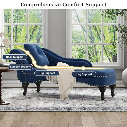 62'' Velvet Chaise Lounge Indoor with 1 Pillow and Nailhead Trim, view 6