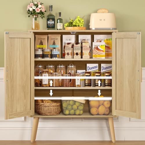 Storage Cabinet with 2 Shelves, Rattan Cabinet with 2 Doors, Sideboard Buffet Cabinets with Storage for Living Room, Dining Room, Entryway, Natural