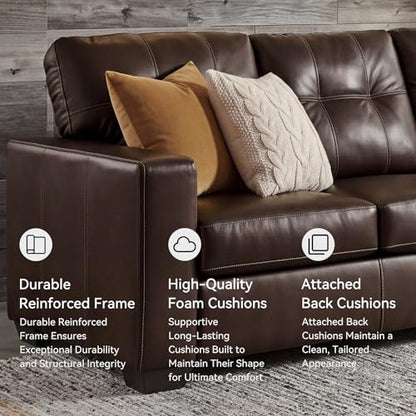 Signature Design by Ashley Santorine Transitional Tufted Leather Match Sofa, Dark Brown