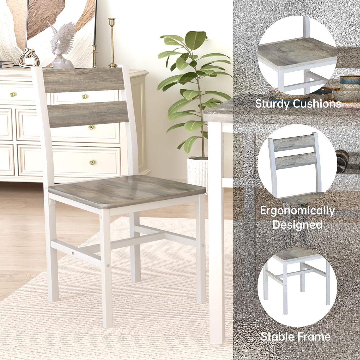Dining Table Set for 4, Wood Kitchen Table Chairs Set with Storage, Farmhouse 5 Piece Dining Room Table Set, Space-Saving Dinette Set for Breakfast Nook, Apartment