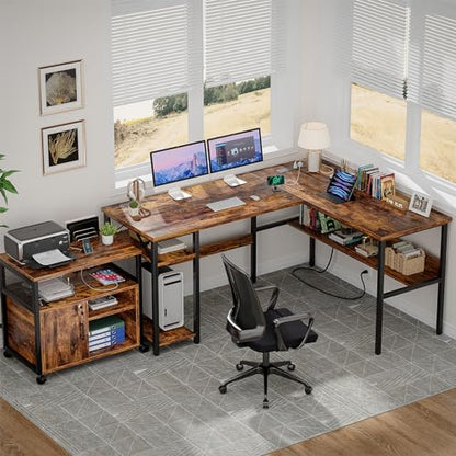 L Shaped Computer Desk with Magic Power Outlets and USB Charging Port, view 3