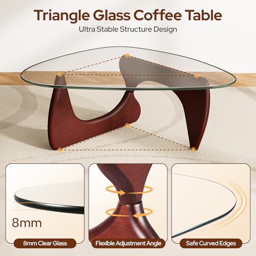 Modern Glass Coffee Table, Mid Century Triangle Coffee Table for Living Room Bedroom Reception Office Tables