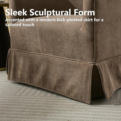 Swivel Accent Chairs Set of 2 for Living Room, 360° Upholstered Barrel Swivel Chairs with Skirted Base, Modern Linen Armchairs for Bedroom, Reading Nook, Small Space, Brown