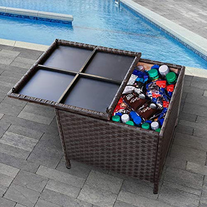Goognice Outdoor PE Wicker Side Table with Storage Patio Resin Rattan End Table Square Container for Furniture Covers, Toys and Gardening Tools Brown