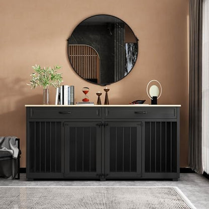 64.6" Long Wooden Furniture Style Dog Crate with Drawers & Divider, view 3