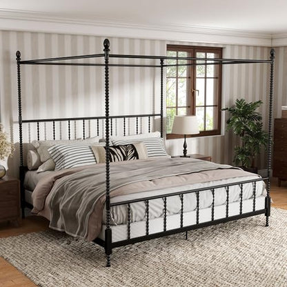 Vaeli Modern Metal King Size Four Poster Bed Frame with Spindles, view 2