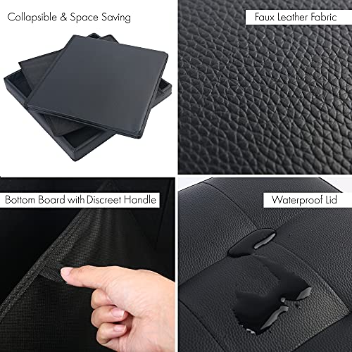 Storage Ottoman, Foldable Foot Rest Stool, 13x12x12 Inches Small Leather Bench with Storage, Holds up to 260 lb, for Living Room, Bedroom, Dorm, Black