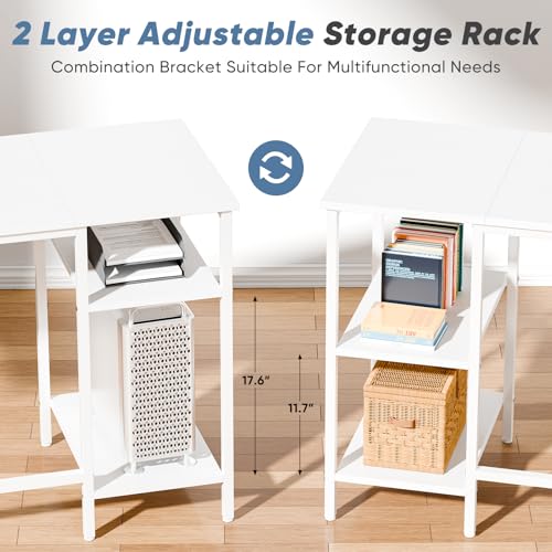62” L Shaped Desk with Drawers and Power Outlet, White, view 7