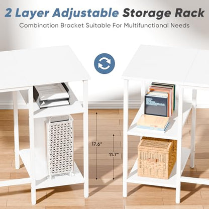 62” L Shaped Desk with Drawers and Power Outlet, White, view 7