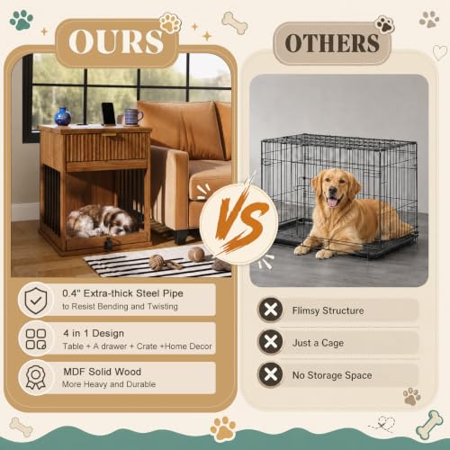 27.6" W Dog Crate Furniture, Wooden Indoor Dog Kennel with Charging Station, view 6