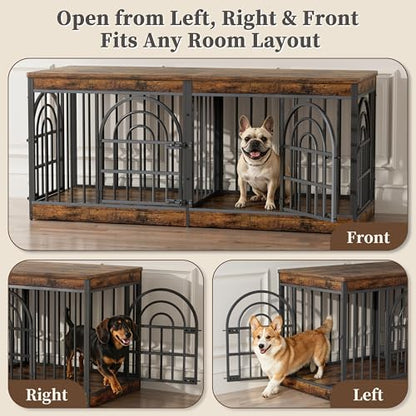 63" Wooden Double Dog Crate Furniture for 1-2 Dogs, view 5