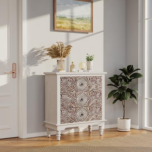 3 Drawers Accent Dresser, Vintage Small Accent Chest with 4 Wood Legs, Free-Standing Buffet Server Nightstand End Table for Bedroom, Living Room, Entryway