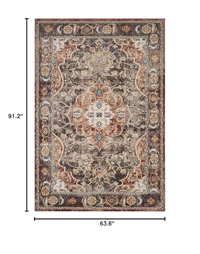 SAFAVIEH Bijar Collection Area Rug - 5'3" x 7'6", Brown & Rust, Traditional Oriental Distressed Design, Non-Shedding & Easy Care, Ideal for High Traffic Areas in Living Room, Bedroom (BIJ648D)