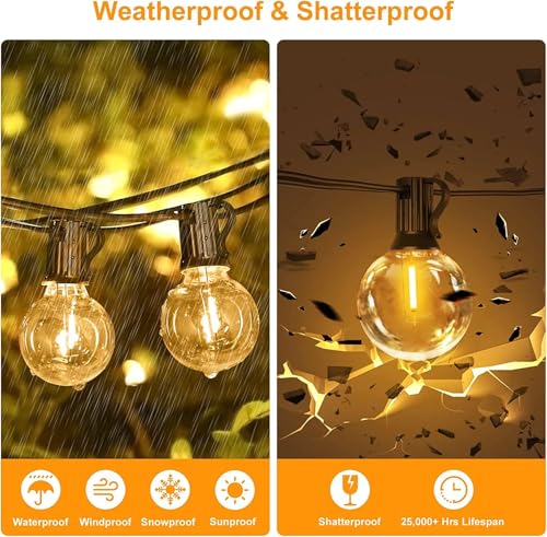 Outdoor String Light 50FT Patio Black with 52 Shatterproof G40 LED Clear Globe, view 6