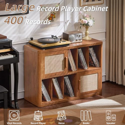Large Record Player Stand with Vinyl Storage Up to 450 Albums, view 5