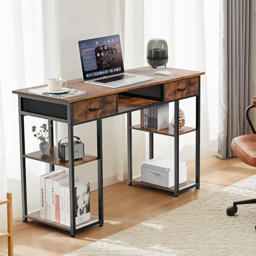 48-Inch Computer Desk with Drawers and Hook, Brown, view 3