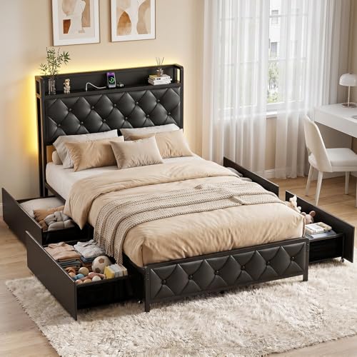 LED Bed Frame with Storage, view 2