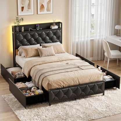 LED Bed Frame with Storage, view 2