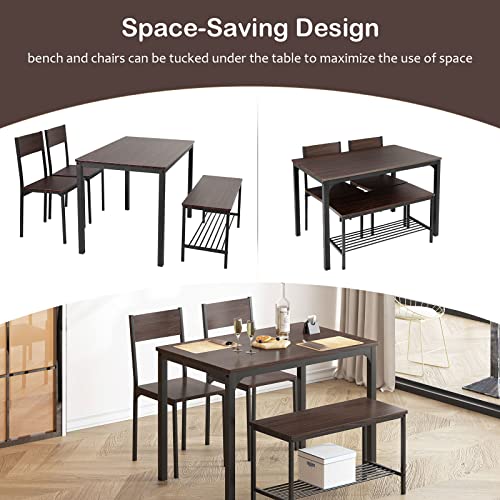 43.3 inch Dining Table Set for 4, Small Kitchen Table Set with Chairs and Storage Bench, 4 Piece Dining Room Table Set for Small Space, Apartment, Rustic Oak Finish