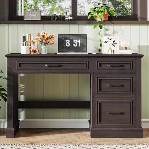 Farmhouse 47" Executive Desk with File Drawer, Computer Desk with 4 Drawers, Workstation for Study, Writing, Home Office, Espresso.
