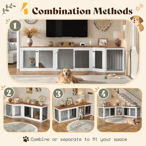 128" Extra Large Dog Crate Furniture, 3-in-1 Corner Dog Kennel, view 5