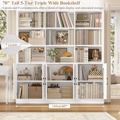 70” H x 63” W Triple Wide Bookshelf, Tall Bookcase with 6 Doors, view 5