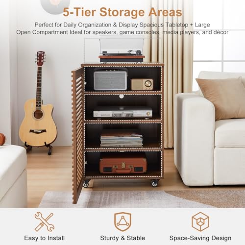 5-Tier AV Media Cabinet with Grille Door & Adjustable Shelves, view 5