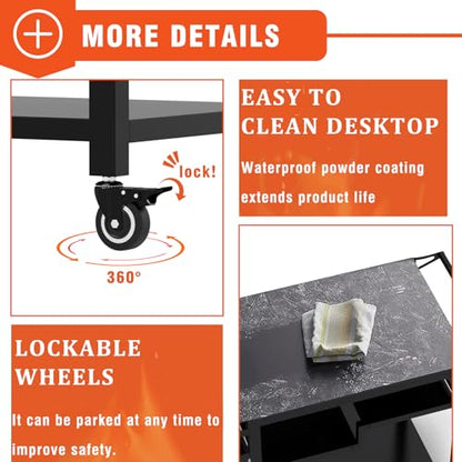 20"x 32" Three-Shelf Movable Outdoor Dining Cart Table, Multifunctional Food Prep Stand, Outdoor Grill Table with Wheels