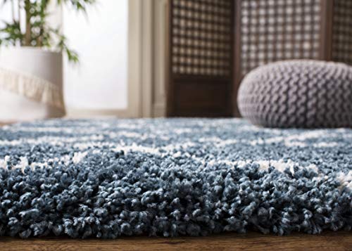 SAFAVIEH Area Rug 8x10 - Hudson Shag Collection - Large - Slate Blue & Ivory, Trellis Pattern, Non-Shedding & Easy Cleaning, Plush Thick Pile, Ideal for Living Room, Bedroom, Dining Space (SGH282L)