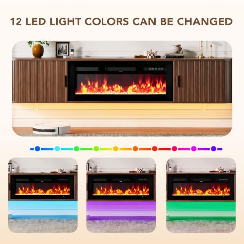 80" Floating TV Stand with Electric Fireplace, Wall Mounted Fireplace TV Stand, view 4
