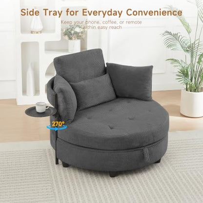 Oversized Chaise Lounge Chair Indoor with Hidden Storage & 270° Rotating Side, view 8