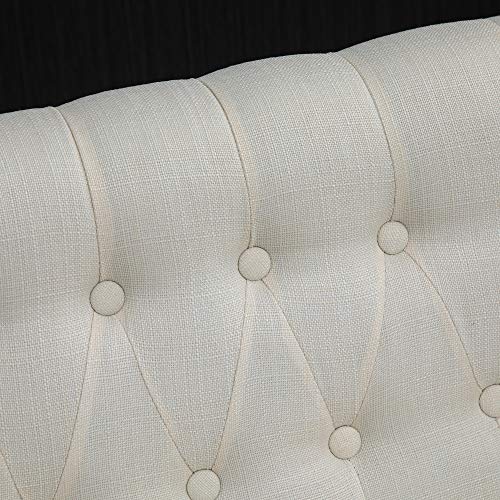 Fabric Loveseat with Wood Legs, Buton Tufted Settee, Cream White | Upholstered, Armless, Living Room