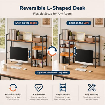 Desk Shelf, 38.6" Desk Hutch for Computer Monitor, Rustic Brown, view 4