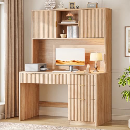 67" H Executive Desk with Fluted Drawers, 4 Drawers Fluted Computer Desk, view 7