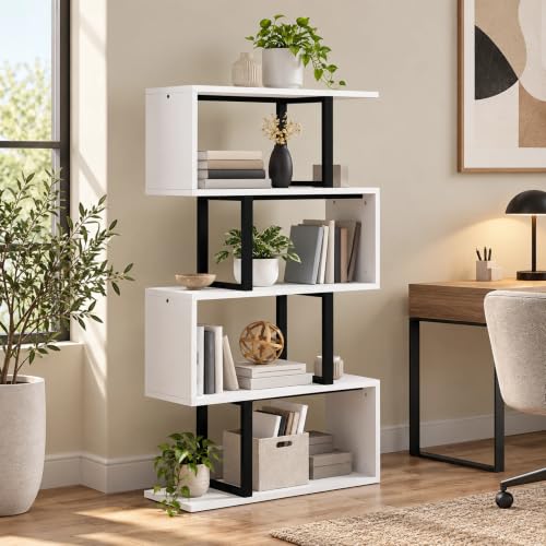 5-Tier S-Shaped Bookcase, Modern Display Shelf, Cream White, view 6
