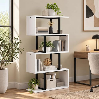 5-Tier S-Shaped Bookcase, Modern Display Shelf, Cream White, view 6