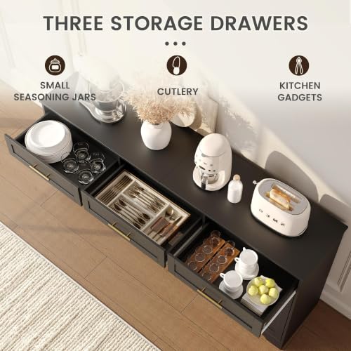 71” Large Sideboard Buffet Cabinet with Storage, Classic Black, view 4