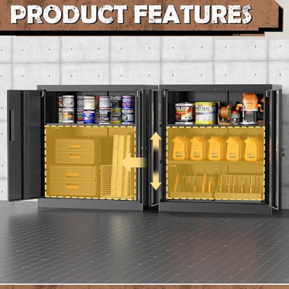 36” Metal Storage Cabinet with Doors and Shelves，Garage Cabinets, Lockable Storage Cabinet for Home, Office, Pantry (Black)