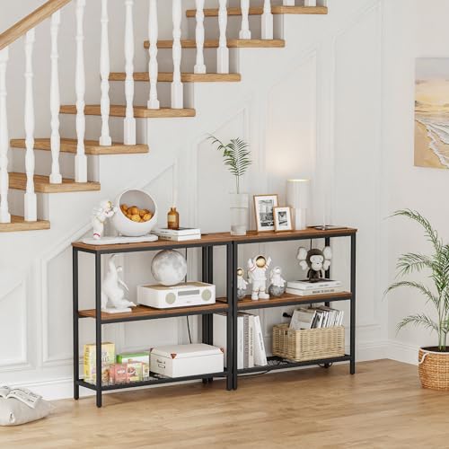 Console Table with Power Outlets, Entryway Table with Storage, Narrow Sofa Table with 3 Tier Shelves, 2 USB Ports, 2 Power Outlets, Hallway Table for Couch, Living Room, Entrance