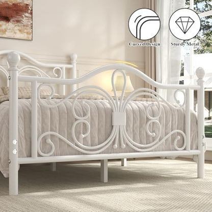 Full Size Bed Frame with Butterfly Pattern Design Headboard, White, view 7