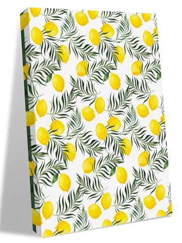 NuYeBiofx Summer Yellow Lemon Green Leaf Canvas Wall Art Prints,40"x28" Framed Picture Artwork Country Fruit Leaves Printed Canvas Oil Painting for Living Room Bedroom Office,Ready to Hang